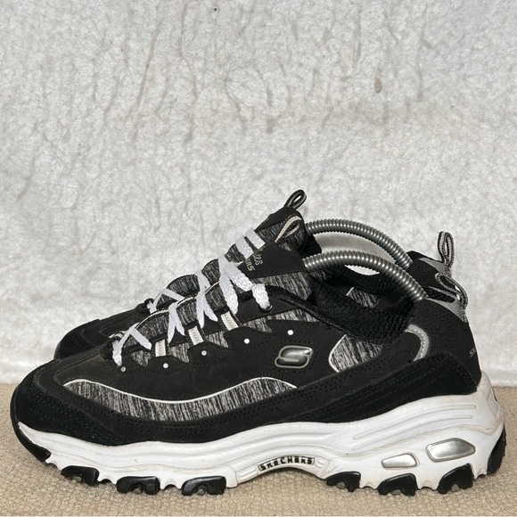 Skechers D'Lites Womens Black/White Me Time Leather/Textile Sneakers Shoes SZ 7 - Picture 2 of 11